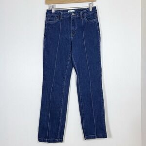 OAT New York Womens Mid Rise Relaxed Straight Jeans Size 4 Dark Wash Minimalist